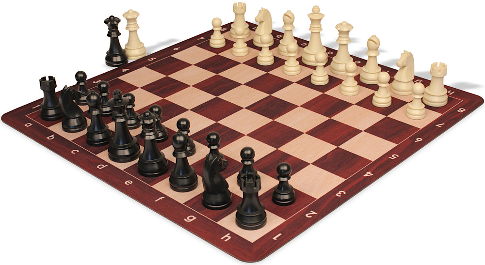 Plastic Chess Pieces with Wood Grain Floppy Board