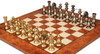 Classic French Staunton Brass Chess Set with Elm Burl Chess Board