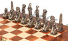 Large Egyptian Theme Metal Chess Set with Elm Burl Chess Board