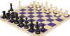 Conqueror Carry-All Plastic Chess Set Black & Ivory Pieces with Vinyl Rollup Board - Blue