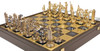 Large Poseidon Theme Chess Set Brass & Nickel Pieces with Blue Board on Case