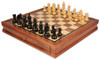 German Knight Staunton Chess Set Ebonized & Boxwood Pieces with Walnut Chess Case - 3.75" King