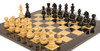 German Knight Staunton Chess Set Ebonized & Boxwood Pieces with Black & Ash Burl Chess Board - 2.75" King