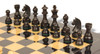 German Knight Staunton Chess Set Ebonized & Boxwood Pieces with Black & Ash Burl Chess Board - 3.75" King