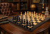 Fierce Knight Staunton Chess Set - Ebonized & Boxwood Pieces - Black & Ash Burl Chess Board - 4" King