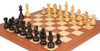 German Knight Staunton Chess Set in Ebonized Boxwood with Mahogany & Maple Deluxe Chess Board - 3.25" King