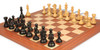 Fierce Knight Staunton Chess Set in Ebonized & Boxwood with Mahogany & Maple Deluxe Chess Board - 3.5" King