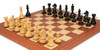 Fierce Knight Staunton Chess Set in Ebonized & Boxwood with Mahogany & Maple Deluxe Chess Board - 3" King