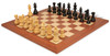 Deluxe Old Club Staunton Chess Set in Ebonized Boxwood & Boxwood with Mahogany & Maple Deluxe Chess Board - 3.25" King