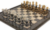 Large Classic Staunton Variegated Gold & Silver Chess Set with Gray & Variegated Framed Chess Board
