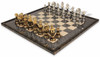 Large Classic Staunton Variegated Gold & Silver Chess Set with Gray & Variegated Framed Chess Board
