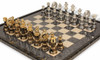 Large Classic Staunton Variegated Gold & Silver Chess Set with Gray & Variegated Framed Chess Board
