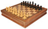 Deluxe Old Club Staunton Chess Set - Ebony & Boxwood Pieces - Walnut Two-Drawer Chess Case - 3.25" King