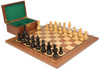German Knight Staunton Chess Set Ebonized and Natural Boxwood Pieces with Walnut Chess Board and Box 2.75" King