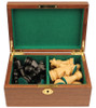 German Knight Staunton Chess Set Ebonized and Natural Boxwood Pieces in Walnut Chess Box 3.25" King