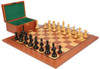 Fierce Knight Staunton Chess Set Ebonized and Boxwood Pieces with Mahogany Chess Board and Box 3.5" King