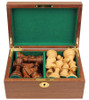 French Lardy Staunton Chess Set Golden Rosewood & Boxwood Pieces with Walnut Chess Box - 3.25" King