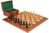 British Staunton Chess Set Ebonized & Boxwood Pieces with Classic Mahogany Board & Box - 3.5" King