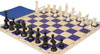 Standard Club Classroom Double-Weighted Plastic Chess Set - Black & Ivory Pieces with Vinyl Roll-up Board - Blue