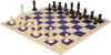 Standard Club Classroom Triple Weighted Plastic Chess Set Black & Ivory Pieces with Vinyl Roll-up Board - Blue