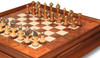 Italian Arabesque Staunton Metal & Wood Chess Set with Elm Burl Chess Case