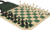 Master Series Easy-Carry Double-Weighted Plastic Chess Set - Black & Ivory Pieces with Vinyl Rollup Board - Green