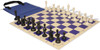 Master Series Easy-Carry Double-Weighted Plastic Chess Set - Black & Ivory Pieces with Vinyl Rollup Board - Blue