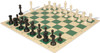 Master Series Carry-All Double-Weighted Plastic Chess Set - Black & Ivory Pieces with Vinyl Rollup Board - Green