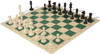 Master Series Carry-All Double-Weighted Plastic Chess Set - Black & Ivory Pieces with Vinyl Rollup Board - Green