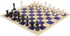 Master Series Carry-All Triple Weighted Plastic Chess Set Black & Ivory Pieces with Vinyl Rollup Board - Blue