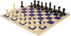 Executive Easy-Carry Plastic Chess Set Black & Ivory Pieces with Vinyl Rollup Board - Blue