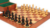Fierce Knight Staunton Chess Set in Ebony & Boxwood Set with Classic Mahogany Board & Box - 3.5" King