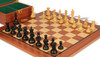 British Staunton Chess Set Ebonized & Boxwood Pieces with Classic Mahogany Board & Box - 4" King