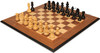 Weighted Staunton pieces with green baize pads on matte walnut board with molded-black edge