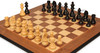 Everyday German Knight chess set featuring black lacquered and natural boxwood pieces on walnut board