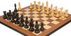 New Exclusive Staunton Chess Set Ebonized & Boxwood Pieces with Walnut & Maple Molded Edge Board - 4" King