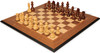 Weighted golden rosewood Staunton chessmen on walnut & maple board with burl wood delimiter Weighted golden rosewood Staunton chessmen on walnut & maple board with burl wood delimiter