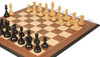 British Staunton Chess Set Ebony & Boxwood Pieces with Walnut & Maple Molded Edge Board - 4" King