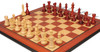 British Staunton Chess Set Padauk & Boxwood Pieces with Padauk & Bird's Eye Maple Molded Edge Board- 4" King
