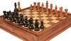 French Lardy Staunton Chess Set Ebonized & Acacia Pieces with Walnut Chess Case - 3.75" King