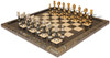 Large Contemporary Staunton Variegated Gold & Silver Chess Set with Gray & Variegated Framed Chess Board