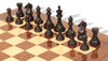 Fierce Knight Staunton Chess Set Ebony & Boxwood Pieces with Brown Ash Burl Chess Board - 3.5" King