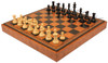 British Staunton Chess Set Ebonized & Boxwood Pieces with Leatherette Board & Tray - 3.5" King