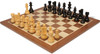 King and queen highlighted at center of a refined wooden chess set