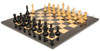 British Staunton Chess Set Ebonized & Boxwood Pieces with Black & Ash Burl Board - 3.5" King