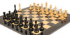 British Staunton Chess Set Ebonized & Boxwood Pieces with Black & Ash Burl Board - 3.5" King