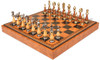 Large Italian Arabesque Staunton Metal & Wood Chess Set with Faux Leather Chess Board & Storage Tray