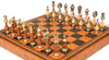 Large Italian Arabesque Staunton Metal & Wood Chess Set with Faux Leather Chess Board & Storage Tray