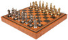 Large Napoleon Theme Metal Chess Set with Faux Leather Chess Board & Storage Tray