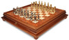 Large Napoleon Theme Metal Chess Set  with Elm Burl Chess Case